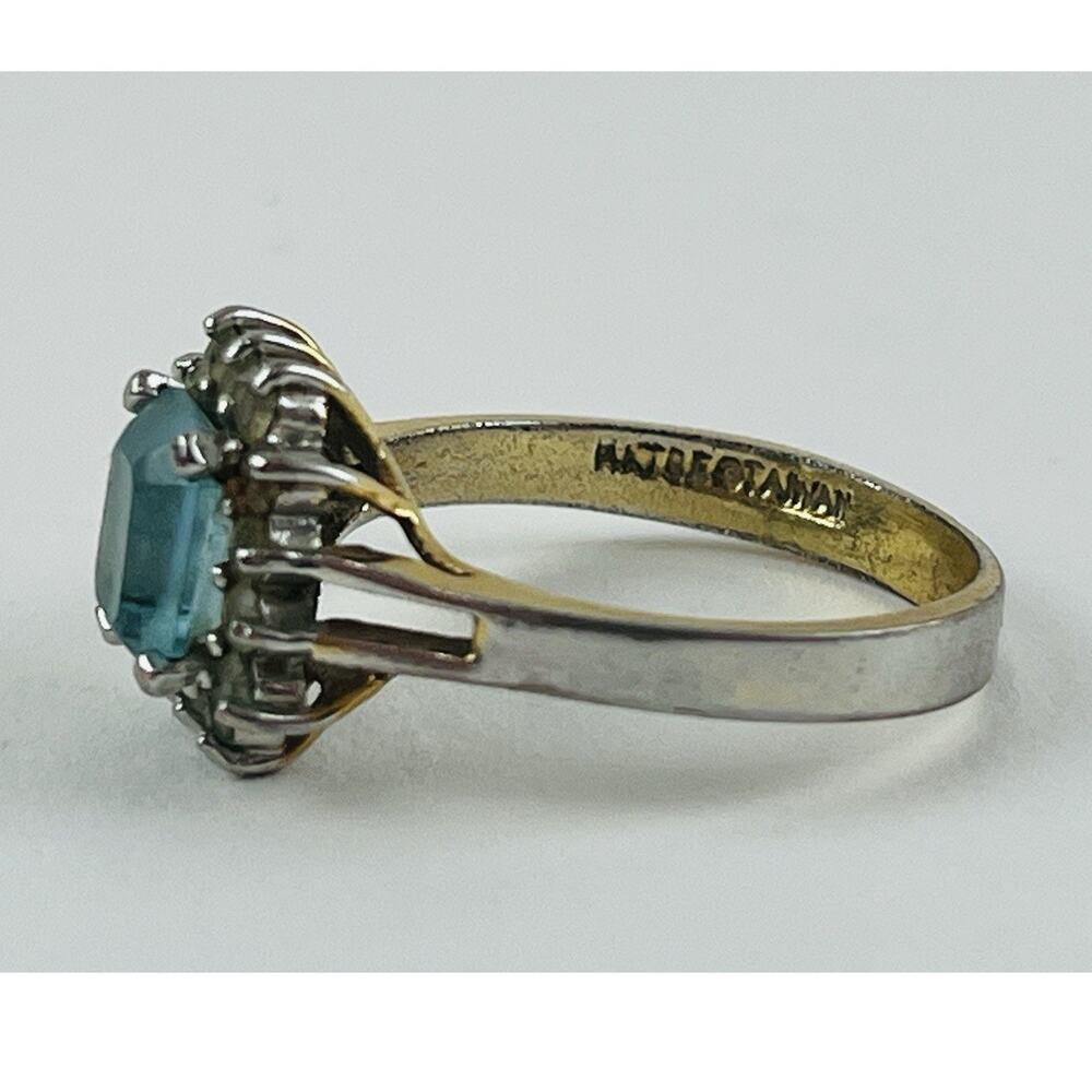 Vintage Ring 14K GE Gold Electroplate Taiwan Size 9 Aquamarine Blue Pale Rhinest - Picture 4 of 16